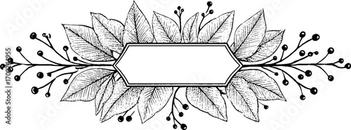 Vintage art deco floral frame in engraving style for elegant design