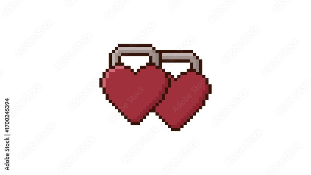 8-bit pixel art pair of red heart locks looped animation 4k 30fps Stock ...