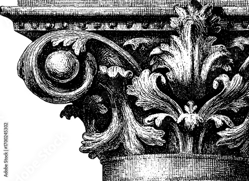 Artistic nouveau column detail in vintage engraving style for decorative design