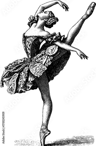 Elegant ballerina in vintage engraving style for artistic design
