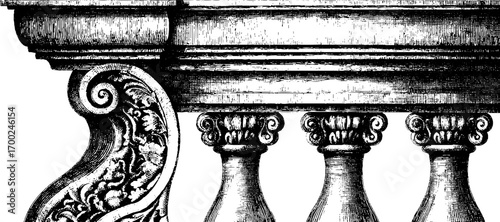 Vintage engraving style illustration of ornate balustrade design