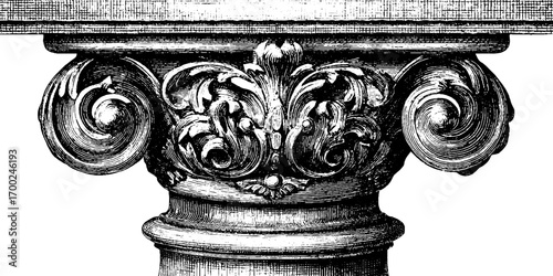 Vintage architectural balustrade column capital - intricate engraving design for classic decor
