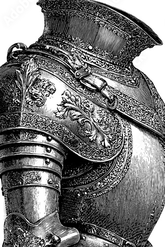 Intricate vintage breastplate armor in engraving style for retro design projects
