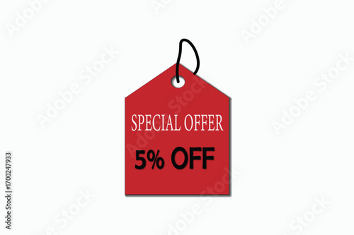 Red Sale Price Tags, Special Offer & 5% OFF Discount Graphics. Resize and editable, EPS 10.