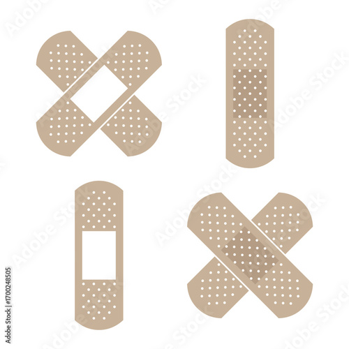 Bandage graphic icon set. Plasters symbols. Wound band graphic signs isolated on white background. Vector illustration 