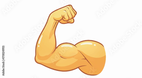 Cartoon arm flexing its bicep against a white backdrop, showcasing strength and fitness with a playful and energetic mood.
