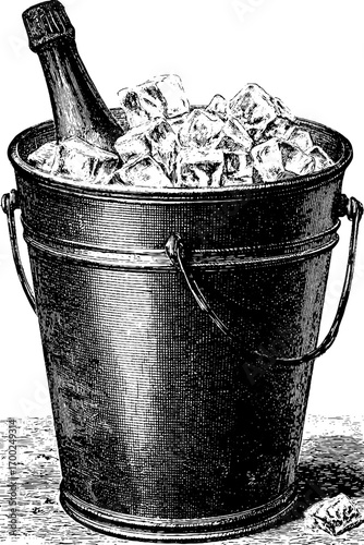 Vintage champagne illustration with ice bucket for celebrations and design projects