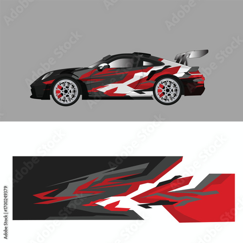 Sporty car body wrap livery sticker design with abstract geometric 