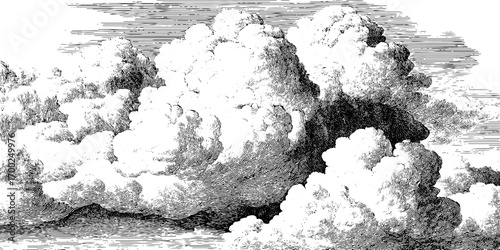 Vintage engraving style illustration of clouds - hand drawn retro art for design and decor