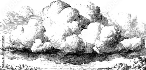 Vintage engraving style illustration of cloud in woodcut design