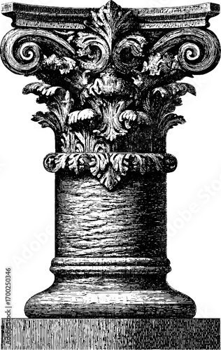 Vintage hand drawn engraving of ornate column capital for retro design