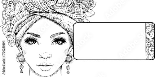 Elegant vintage hand drawn portrait with blank space for design