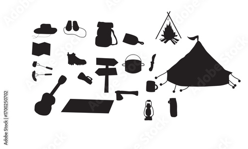 Camp Camping Picnic Recreational Jungle Survivor Tool Equipment Silhouette
