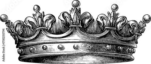 Vintage engraving style crown illustration for retro design and decor projects