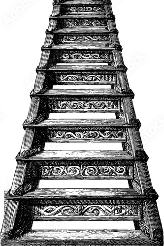 Detailed vintage engraving style illustration of ornate ladder