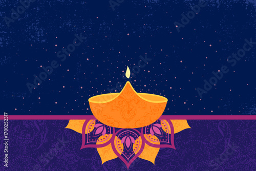 A Diwali festival of lights design, in a cut paper style with textures