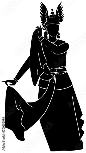 traditional illustration costume silhouette javanese logo indonesia icon fashion outline indonesian culture ethnic people clothes dress asian java woman shape attractive vector graphic background