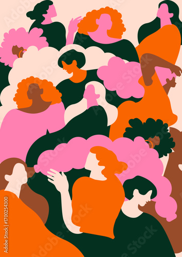 Abstract Colorful Diversity Women Poster Illustration. Modern Feminist Art Celebrating Diversity, Empowerment, and Unity
