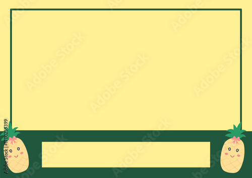 yellow and green rectangular frame background decorated with cute pineapple cartoon