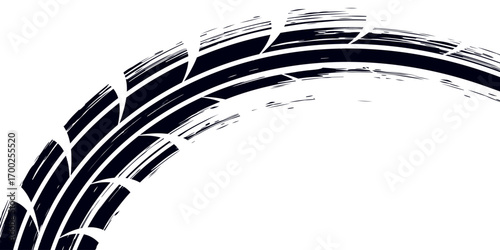 Tire track. Car, bike, motorcycle tyre mark with grunge effect isolated on white background. Wheel footprint on the road. Top view of rubber protector mark.