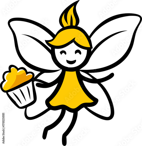 Joyful fairy sprite holding sweet cupcake, bringing magic and delight to any celebration or fantasy theme.