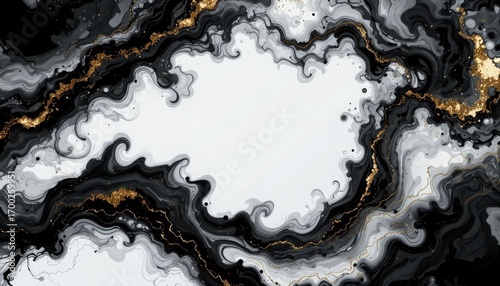 Abstract Dark Ink Flowing Background with Detailed Texture and Golden Accents