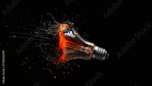 Exploding incandescent bulb liquid splash explosion