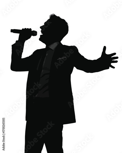 Silhouette vector illustration of a man singing into a microphone ready for eps export silhouette vector illustration white background