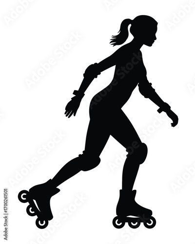 Silhouette vector illustration of a woman rollerblading action dynamic pose scalable eps graphic silhouette vector illustration white background