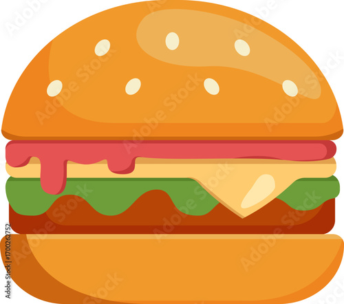 Vector illustration of a classic cheeseburger with ketchup and lettuce