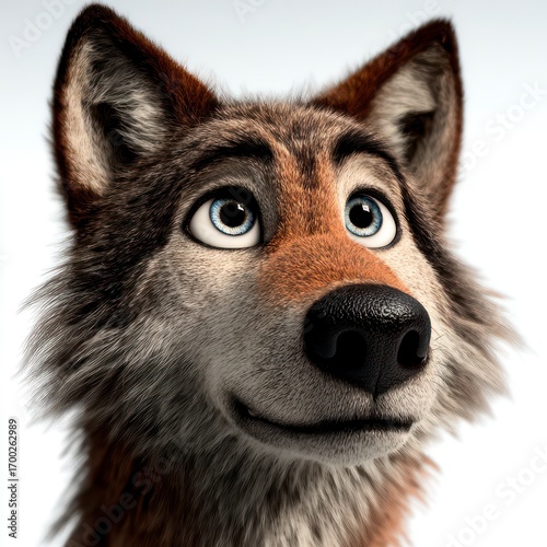 Cute portrait of a wolf on a white background