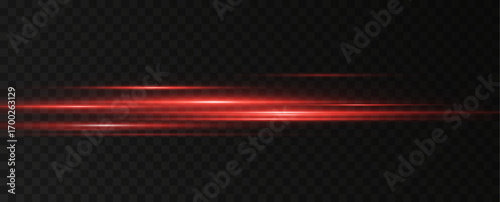 A glowing horizontal red line of light with a bright shine and beam effect. A futuristic energy strip with flickering, flashes, and neon glow. Perfect for digital accents. 