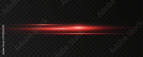 A glowing horizontal red line of light with a bright shine and beam effect. A futuristic energy strip with flickering, flashes, and neon glow. Perfect for digital accents. 