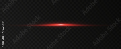 A glowing horizontal red line of light with a bright shine and beam effect. A futuristic energy strip with flickering, flashes, and neon glow. Perfect for digital accents. 
