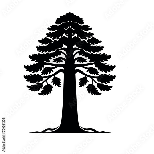 giant sequoia tree black outline vector icon on white background