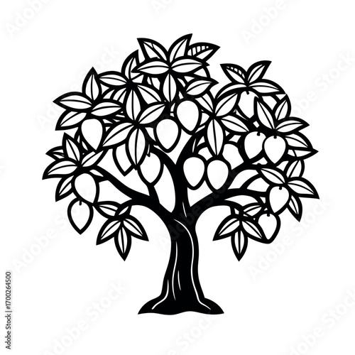Black and white mango tree icon on white background