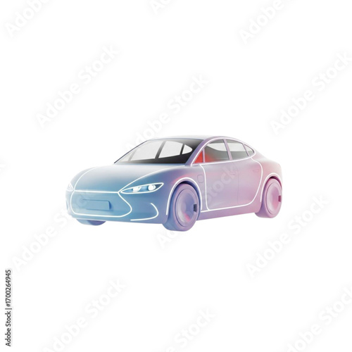 Futuristic electric sedan with glowing outlines and gradient colors