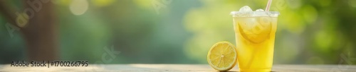 Refreshing lemonade served in a fast-food style cup with a straw, ready for a quick and delicious thirst quencher  Perfect for hot summer days and on-the-go refreshment ,  bright,  dessert,  easy