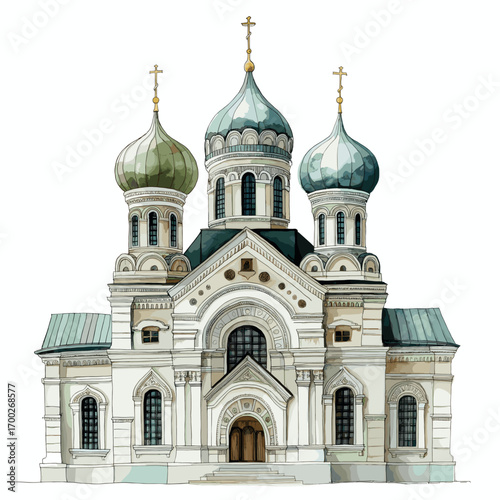Alexander Nevsky Cathedral. Alexander Nevsky Cathedral watercolor vector illustration