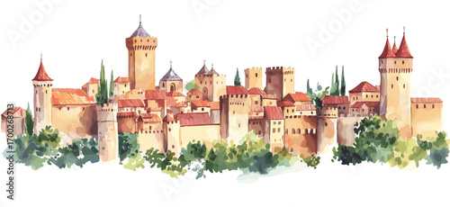 Carcassonne. Carcassonne watercolor vector illustration
