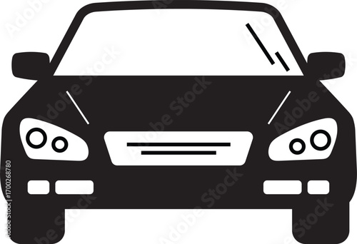 Sleek black car front view for automotive designs or transportation concepts in modern graphic style