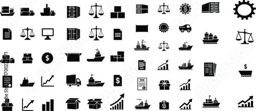 Global Trade and Shipping Business Icon Set Vector