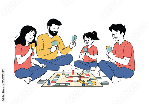 Family playing board game together enjoying quality time fun indoor activity