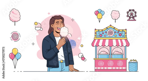 Delightful fairground ambiance with joyful character and cotton candy sweetness concept