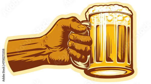 Retro illustration of a hand holding a frothy beer mug