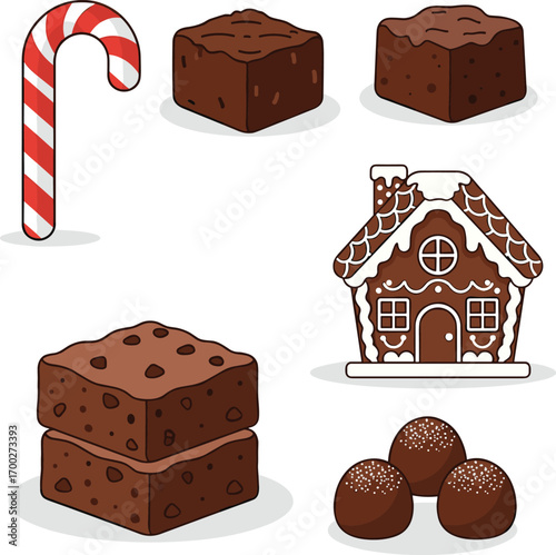 Christmas Sweets: Gingerbread House, Brownies, Candy Cane & Truffles