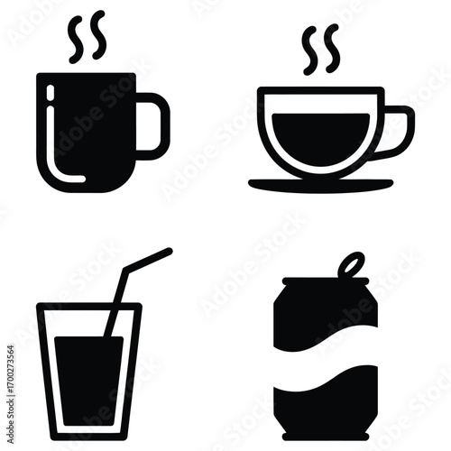 Black and White Drinks Vector Graphics Collection for Menu Designs and Templates