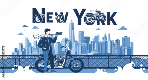 Exploring new york city with a motorbike and photography enjoying urban adventure