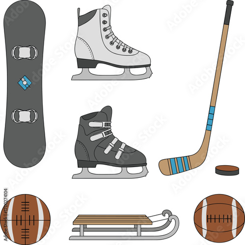 Winter and Fall Sports Equipment Collection Illustration