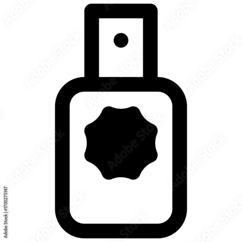 Sunscreen. Outlined stroke vector icon with black-filled details.